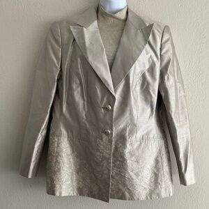 ESCADA Margaretha Ley Silver Silk Brocade Evening Jacket and Skirt | 44